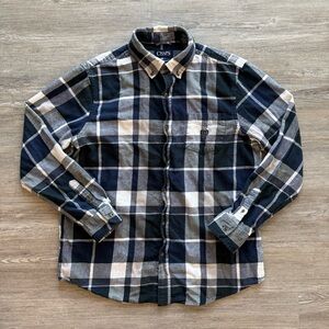 Chaps Performance Flannel Shirt Blue Black Plaid Mens Large Outdoors Button Up